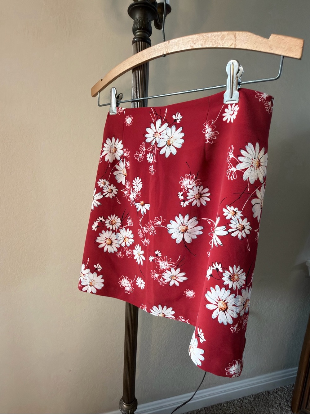 90's Red Mini Skirt with White Daisy Print - Necessary Objects